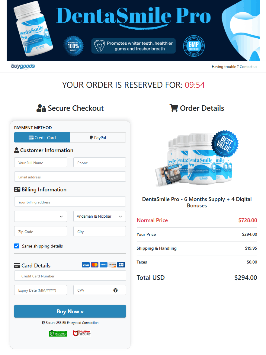 DentaSmile Pro Secured Order Page